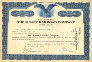 Sussex Railroad Co. - Stock Certificate